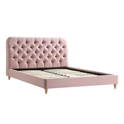 Leamington Deep-Buttoned Upholstered Bed, Rosewater Pink Fabric -Garden Store ZX 1063 PALEPINK FAB WB1