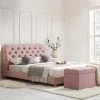 Leamington Deep-Buttoned Upholstered Bed, Rosewater Pink Fabric -Garden Store ZX 1063 PALEPINK FAB main