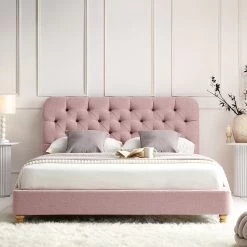 Leamington Deep-Buttoned Upholstered Bed, Rosewater Pink Fabric -Garden Store ZX 1063 PALEPINK FAB scene2