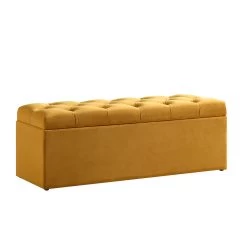 Leamington Deep-Buttoned Ottoman Storage Bench, Turmeric Yellow Velvet -Garden Store ZX 2183 MUST VEL WB2