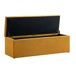 Leamington Deep-Buttoned Ottoman Storage Bench, Turmeric Yellow Velvet -Garden Store ZX 2183 MUST VEL WB3