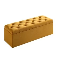 Leamington Deep-Buttoned Ottoman Storage Bench, Turmeric Yellow Velvet -Garden Store ZX 2183 MUST VEL WB4