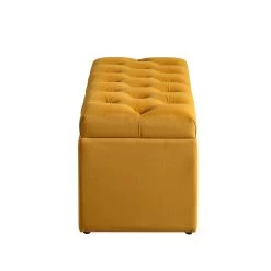 Leamington Deep-Buttoned Ottoman Storage Bench, Turmeric Yellow Velvet -Garden Store ZX 2183 MUST VEL WB5