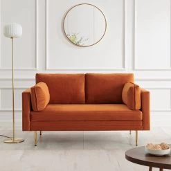 Pelham Orange Velvet Fabric Sofa -Garden Store c4644