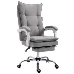 Executive Double Layer Padding Recline Office Desk Chair With Footrest, MR77 Grey Fabric